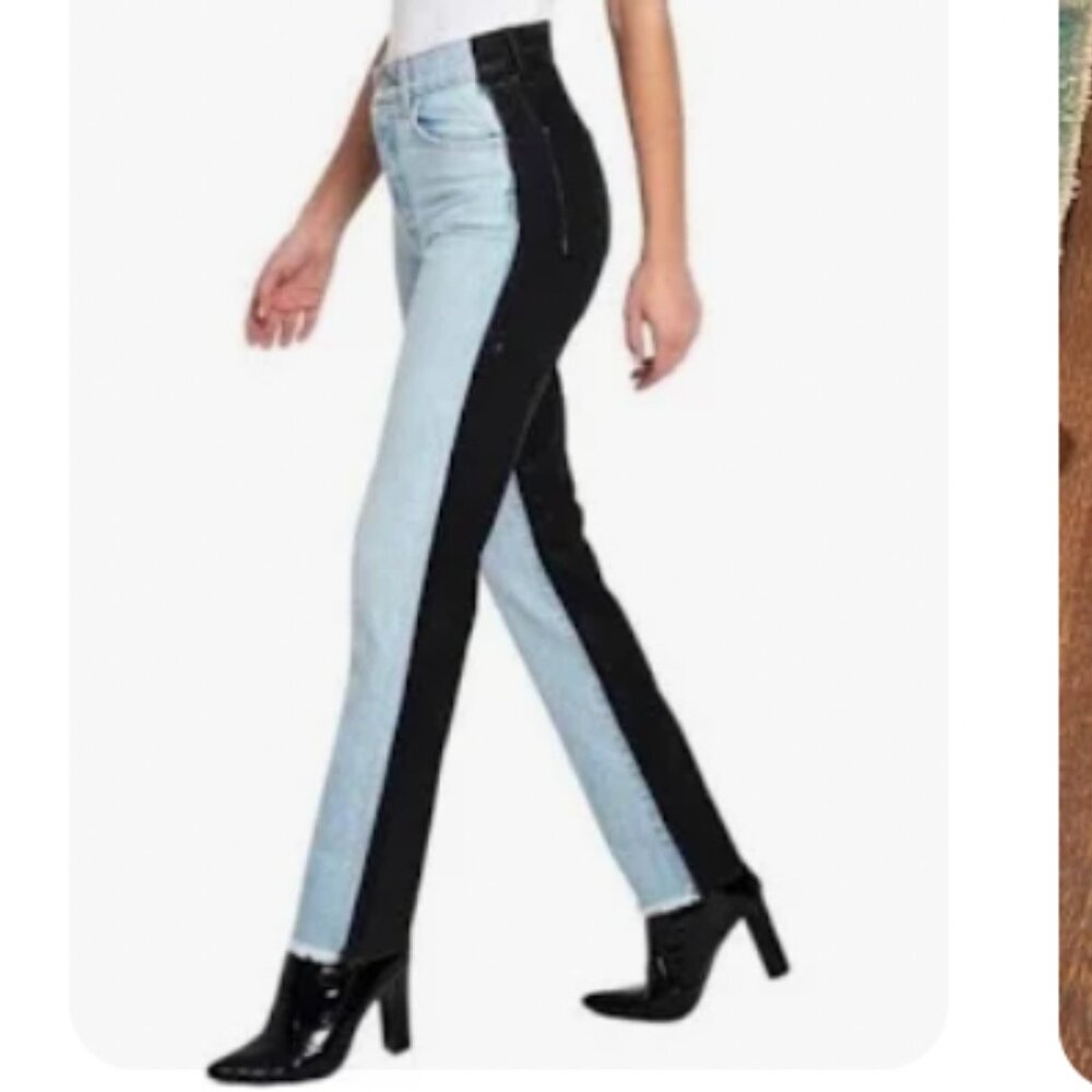 Revice Two Tone Half Black Half Blue Straight Leg Jeans Size 28 Button Fly